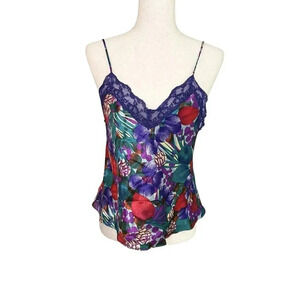 Vintage Cacique Medium Floral Silky Cami Lingerie Lace Y2K Camisole Slip Top